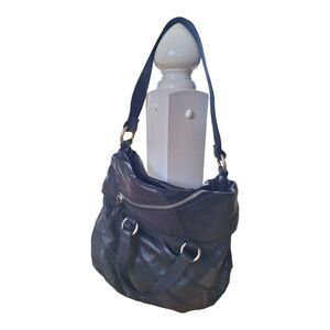 Lucky Brand Bandit Italian Leather Black Shoulder Bag Moto Convertible Satchel